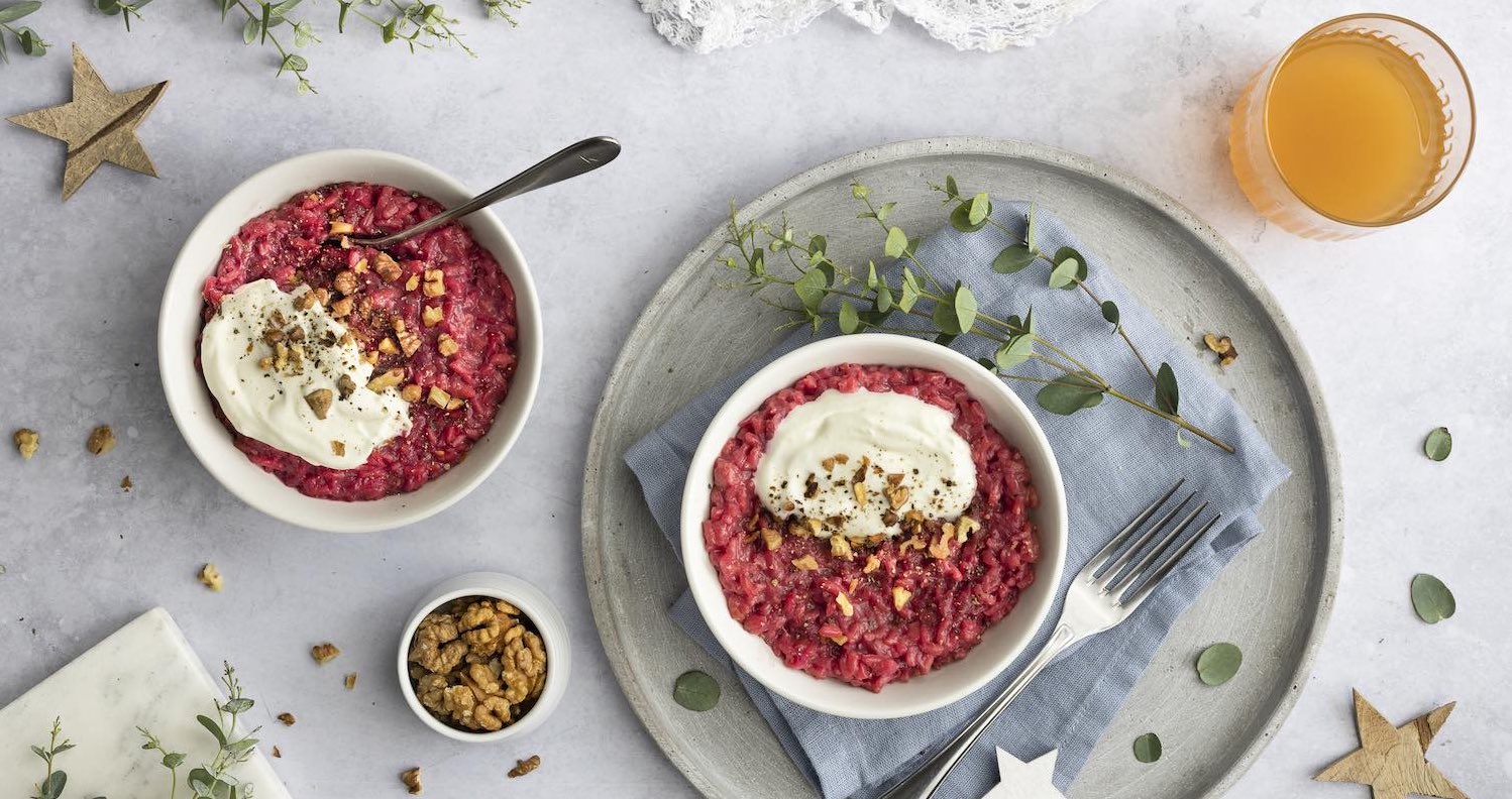Randen Risotto mit Ziegenkäse-Crème - Cookinesi